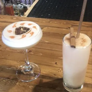 Whiskey Sour and Horchata drink