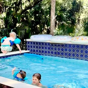 Jumping in the pool now after having success with swim lessons