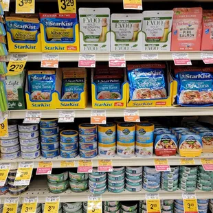 a variety of canned food items for sale