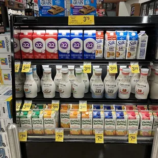 a display of dairy products in a grocery store