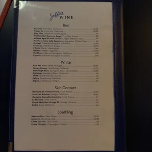 wine menu