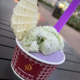 Ube and Cucumber. Didn&apos;t think these flavors would work but it was delish!