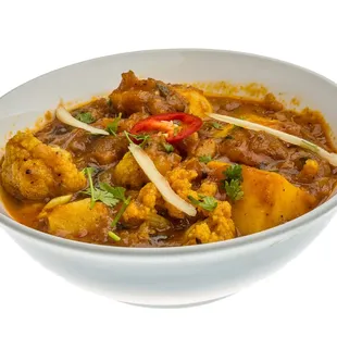 Saffron Aloo Gobi (Potatoes and cauliflower florets cooked in a dry spice mix).