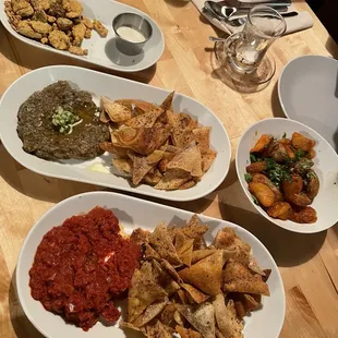 Harissa Potatoes Tomato Goat Cheese Dip Zaghlout and Fries Pickles