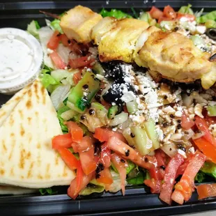 Greek Salad with Chicken Kabob