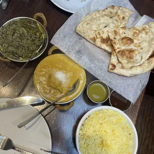 37. Sag Paneer, 21. Chicken Coconut Curry, 45. Naan, 52. Basmati Rice