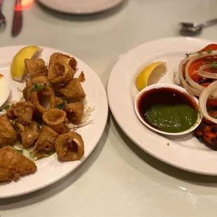 Crisp Calamari (left) and Chicken Tikka (right)