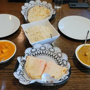 Our entire meal -  Kashmiri Naan, Naan Bread, Tikka Masala Lamb Curry