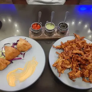 Vegetable samosas &amp; onion pakora
