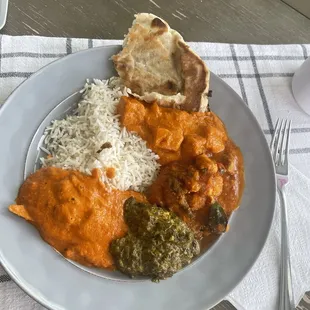 Butter chicken, saag paneer, chicken tikka masala