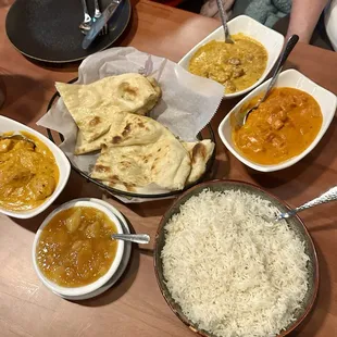 Lamb korma, potato masala, coconut curry, chutney.