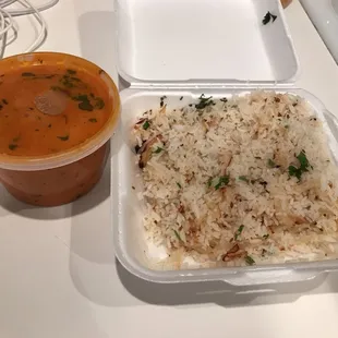 To go chicken tikka masala and onion fried rice. $28