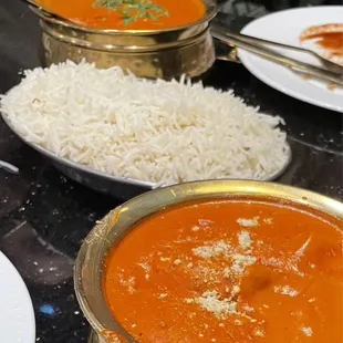 Butter Chicken (front) &amp; Chicken Tikka Masala (back)
