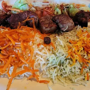 Lamb kabob with 3 types of rice