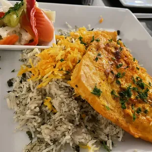 Salmon Sabzipolo on herbed rice