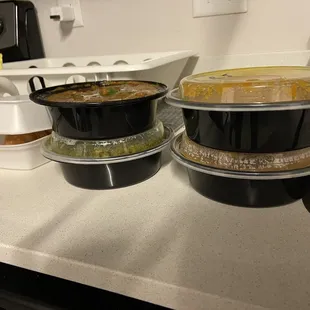 three bowls of soup