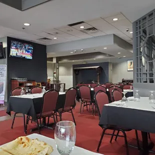 tables and chairs in a restaurant