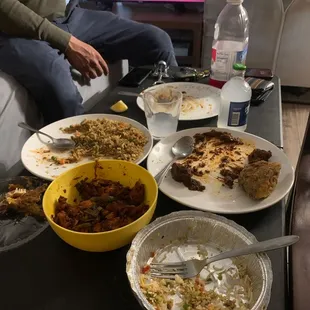 Chicken fried rice, Chili chicken and Kathmandu Kothey Momo