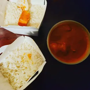 a bowl of rice and a bowl of soup