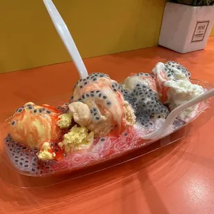 Ice cream falooda (left to right: mango, saffron, chikoo and kulfi)