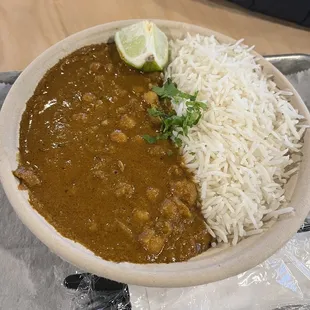 Chana Masala. Slightly spicy. Big portions! Yums!