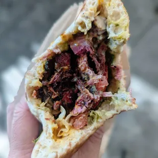 Beef and lamb brisket pita.