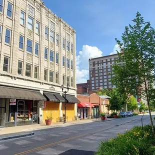 Afar outdoor , red one in the middle.