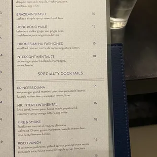 Cocktail menu