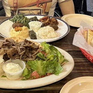 meze sampler (further) &amp; doner gyro (closer plate)