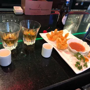 Crab rangoons and sake bombs