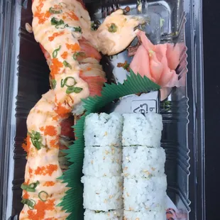 Godzilla roll left, Alaskan roll right.