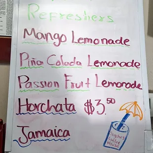 Drinks menu