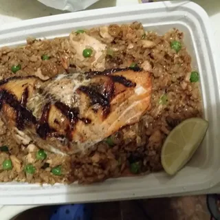 Grilled Salmon Garlic Fried Rice