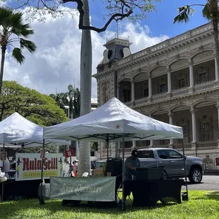 a truck parked in front of a building