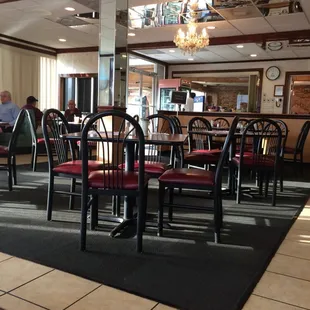 tables and chairs in a restaurant