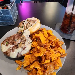 Senior's Psychedalic Burger with Sweet Potato Chips