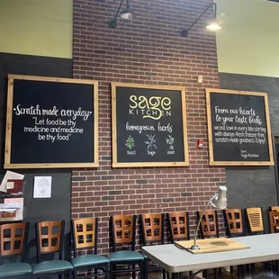 seating and chalkboard