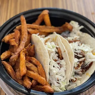 two tacos and fries