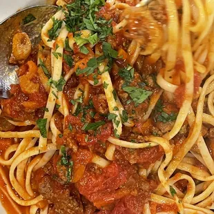 spaghetti with meat and tomato sauce