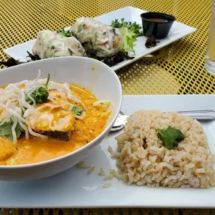 Red curry, spring rolls