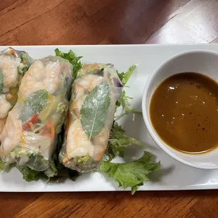 Spring rolls appetizer with Shrimp &amp; Thai peanut sauce