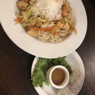 a plate of food and a cup of coffee