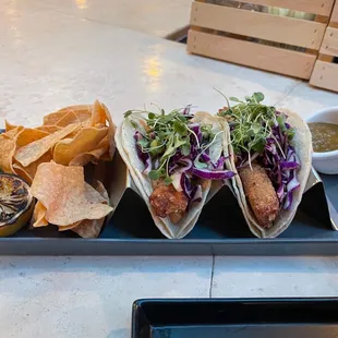 New fish tacos!  These have such an amazing spicy Mayo type sauce