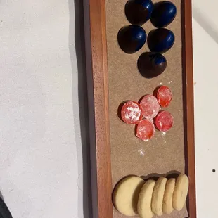 a display of fruit and nuts