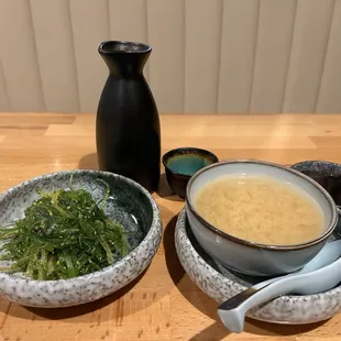 Miso soup and seaweed salad