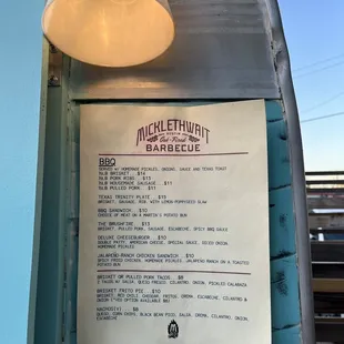 BBQ trailer menu