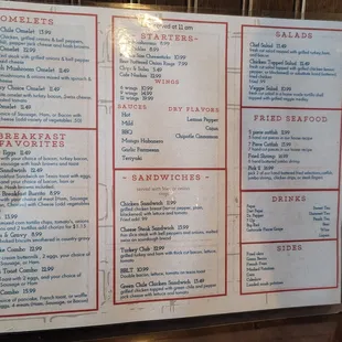 the menu of the restaurant