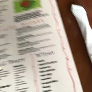 a close up of a menu