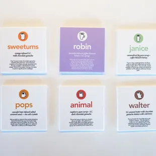 Cards used for descriptions of signature lattes