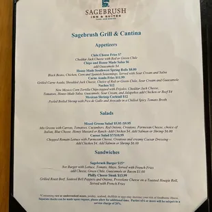Appetizers, Salads, Sandwiches
